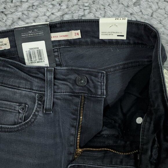 Levi's Premium 721 High Rise Skinny Jeans Black Gray Size 24x30 Stellar Stretch - Picture 5 of 11